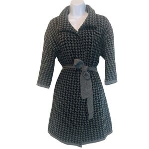 Chiara mente S wool blend longline houndstooth belted cardigan coat